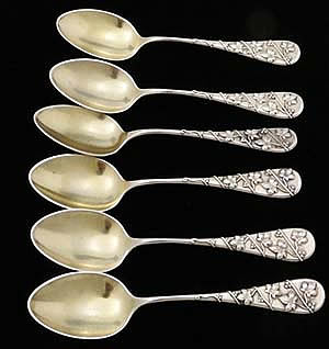Whiting antique sterling coffee spoons with applied ivy